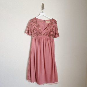 Maya Maternity Pink Beaded Sequined Tulle Dress 6
